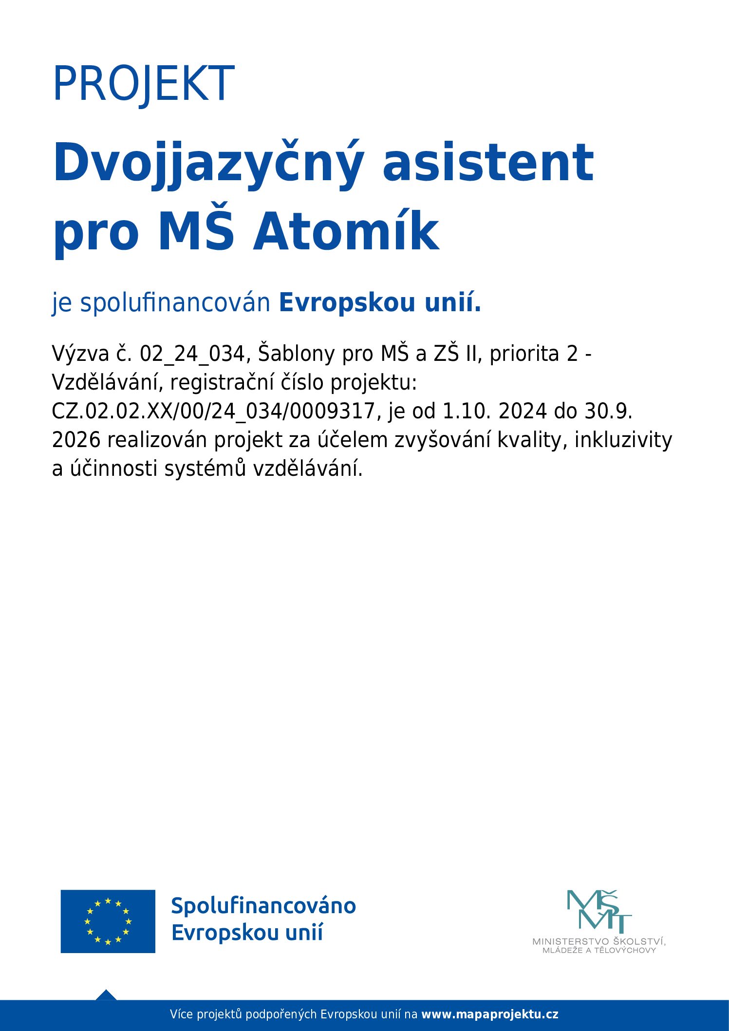Dvojjazyčný asistent v MŠ Atomík